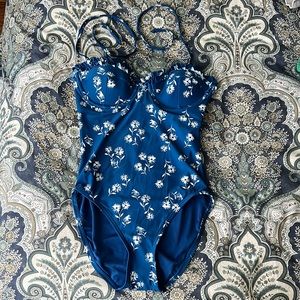Kate Spade Blue Floral Swimsuit, Size small